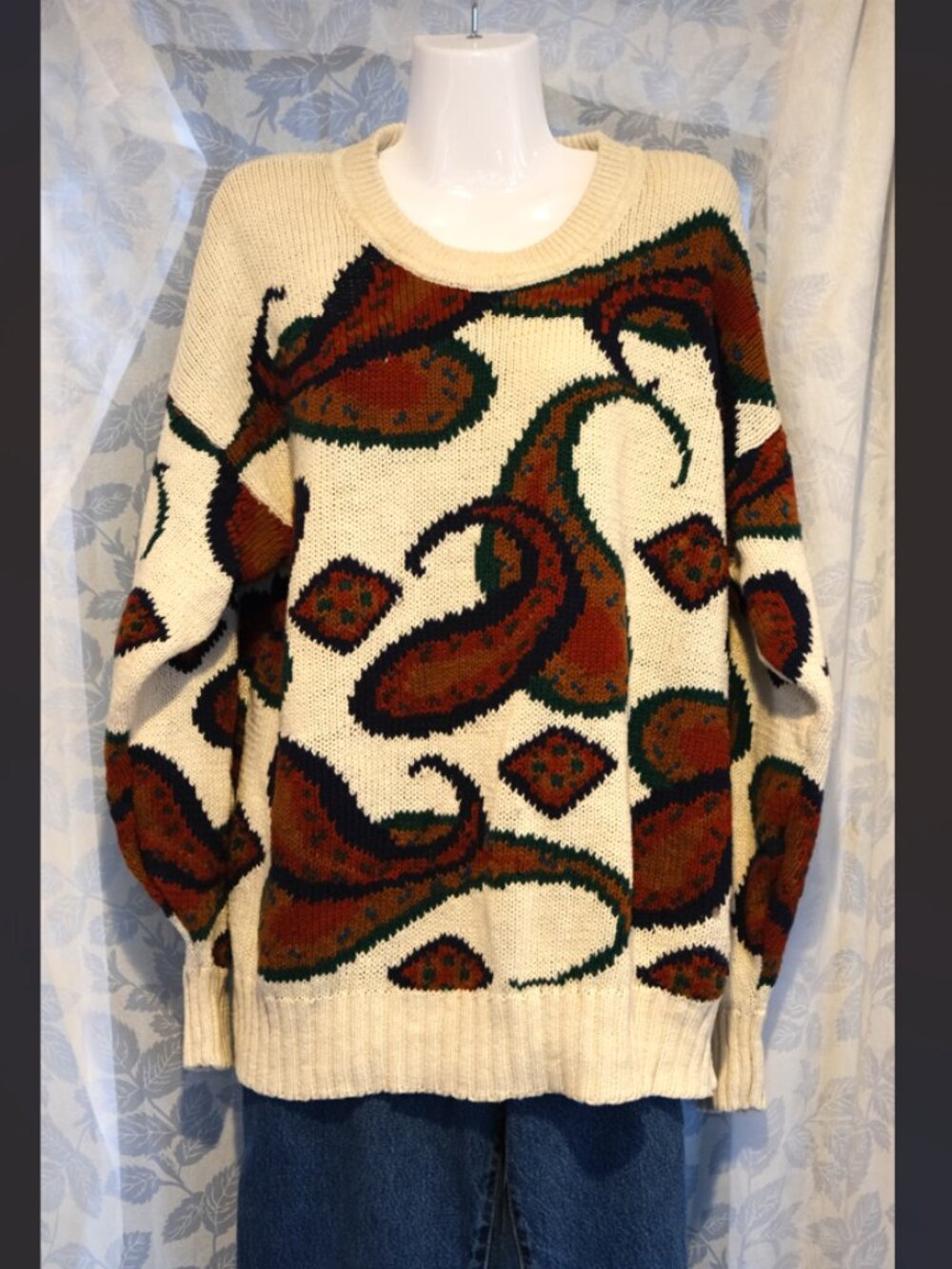 Vintage 90’s 417 by Van Heusen Hand Knit Sweater | XL | Cotton Linen Blend